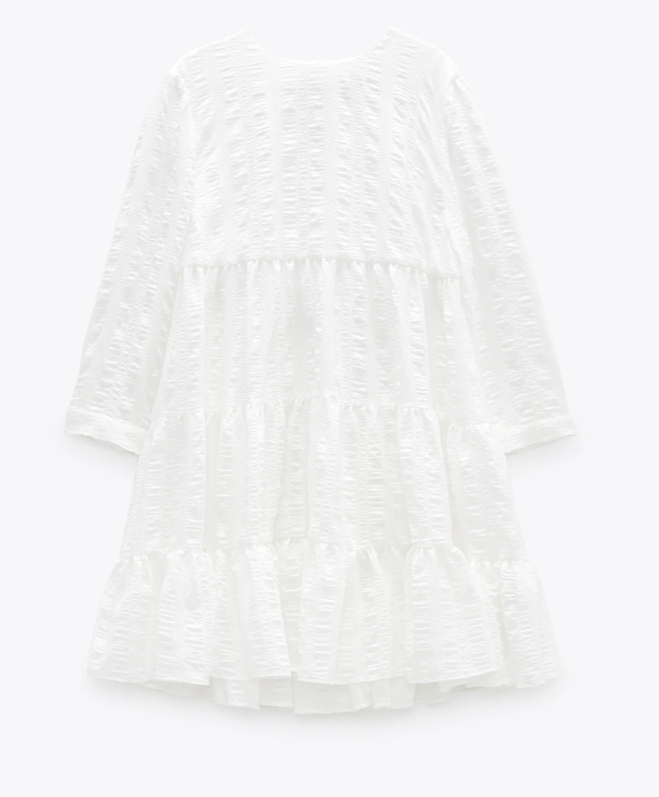 Zara Textured Dress in White — UFO More