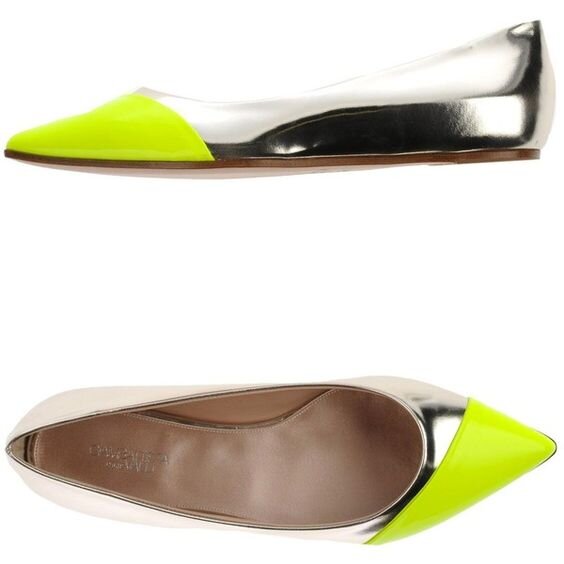 Giambattista Valli Cap-Toe Pointed Ballet Ballets in Silver and Neon Yellow.jpg