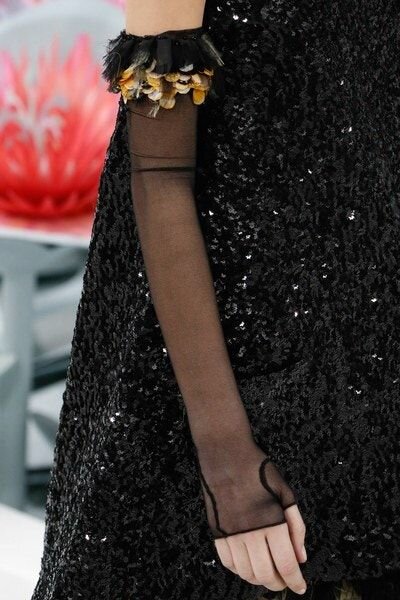 Chanel Fingerless Full-Sleeve Sheer Gloves with Sequin-Embellished Trim in Black and Pink.jpg