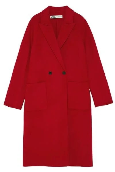 Zara Buttoned Menswear Coat in Red