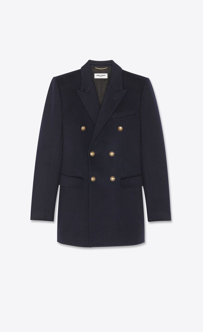 Saint Laurent Paris Double-Breasted Jacket in Navy Cashmere Flannel.jpg