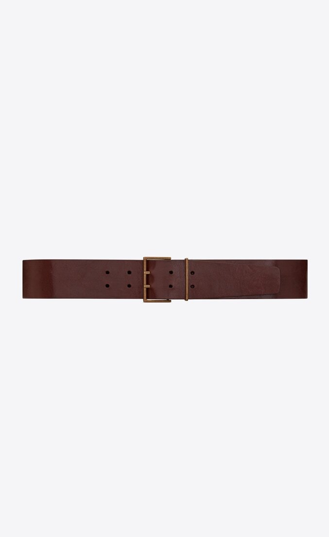 Saint Laurent Paris Double-Pin Square Belt in Red Brown SMooth Leather.jpg