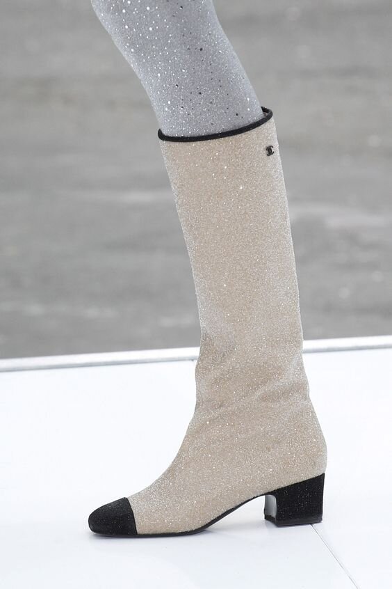 Chanel Glitter Cap-Toe Knee-High Boots Beige — UFO No More