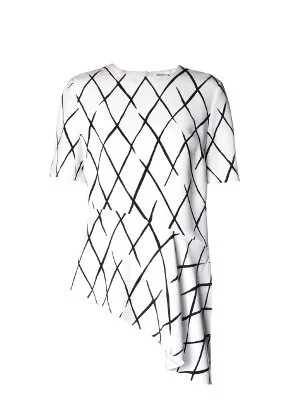 Balenciaga Graphic Net-Print Asymmetrical Blouse