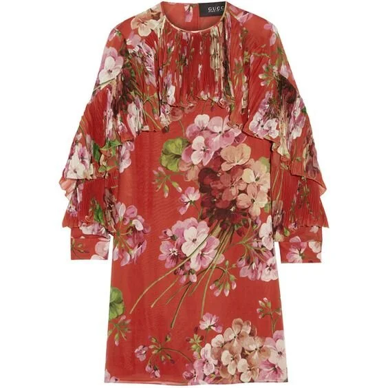 Gucci Floral Print Silk Georgette Mini Dress