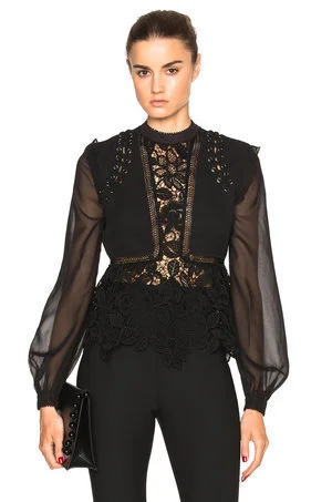 Self Portrait Lace-Up Georgette Blouse