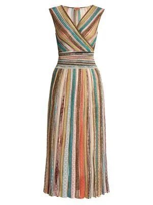 Missoni Metallic-Striped V-Neck Knitted Dress 