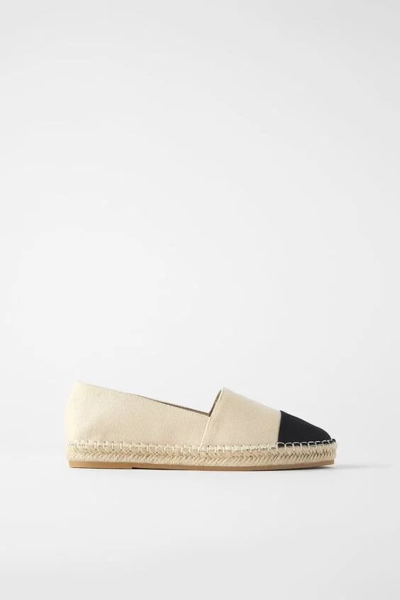 Zara Espadrilles with Contrast Toe in Ecru and Black