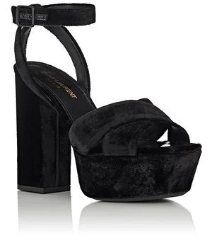 Saint Laurent Farrah Crossover Sandals in Black Velvet