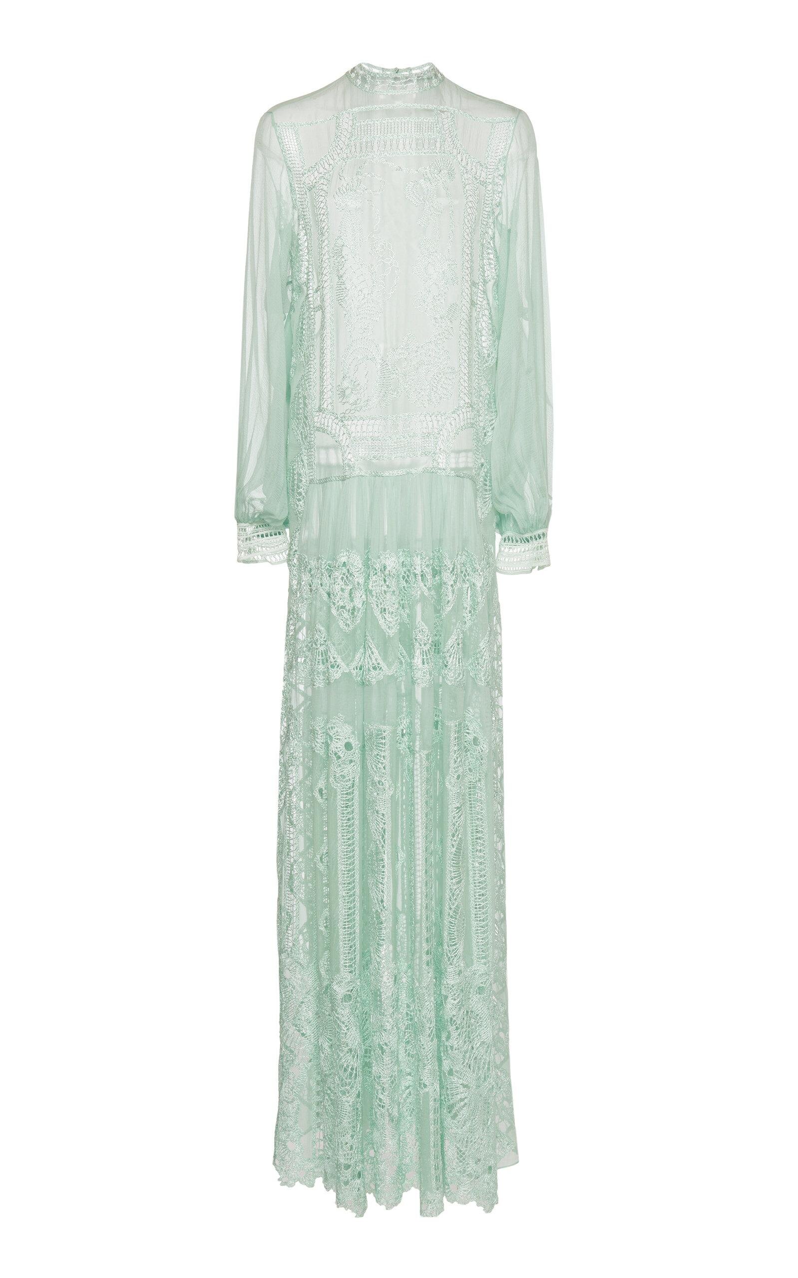 Alberta Ferretti Silk Lace Maxi Dress in Mint Green — UFO No More