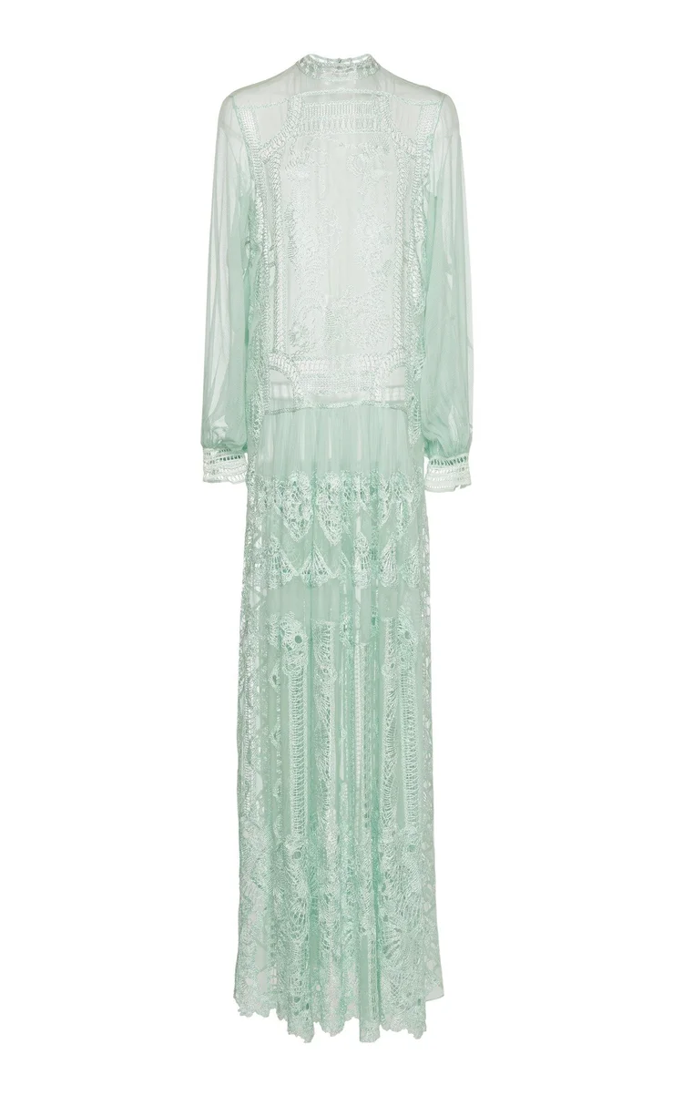 Alberta Ferretti Floral-Print Crochet Lace Maxi Dress  UFO No More