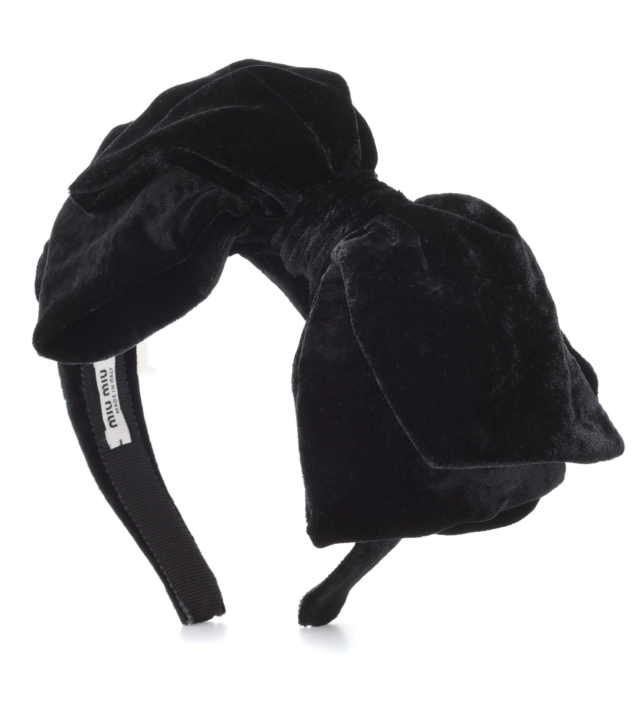 Miu Miu Velvet Bow Headband in Black.jpg