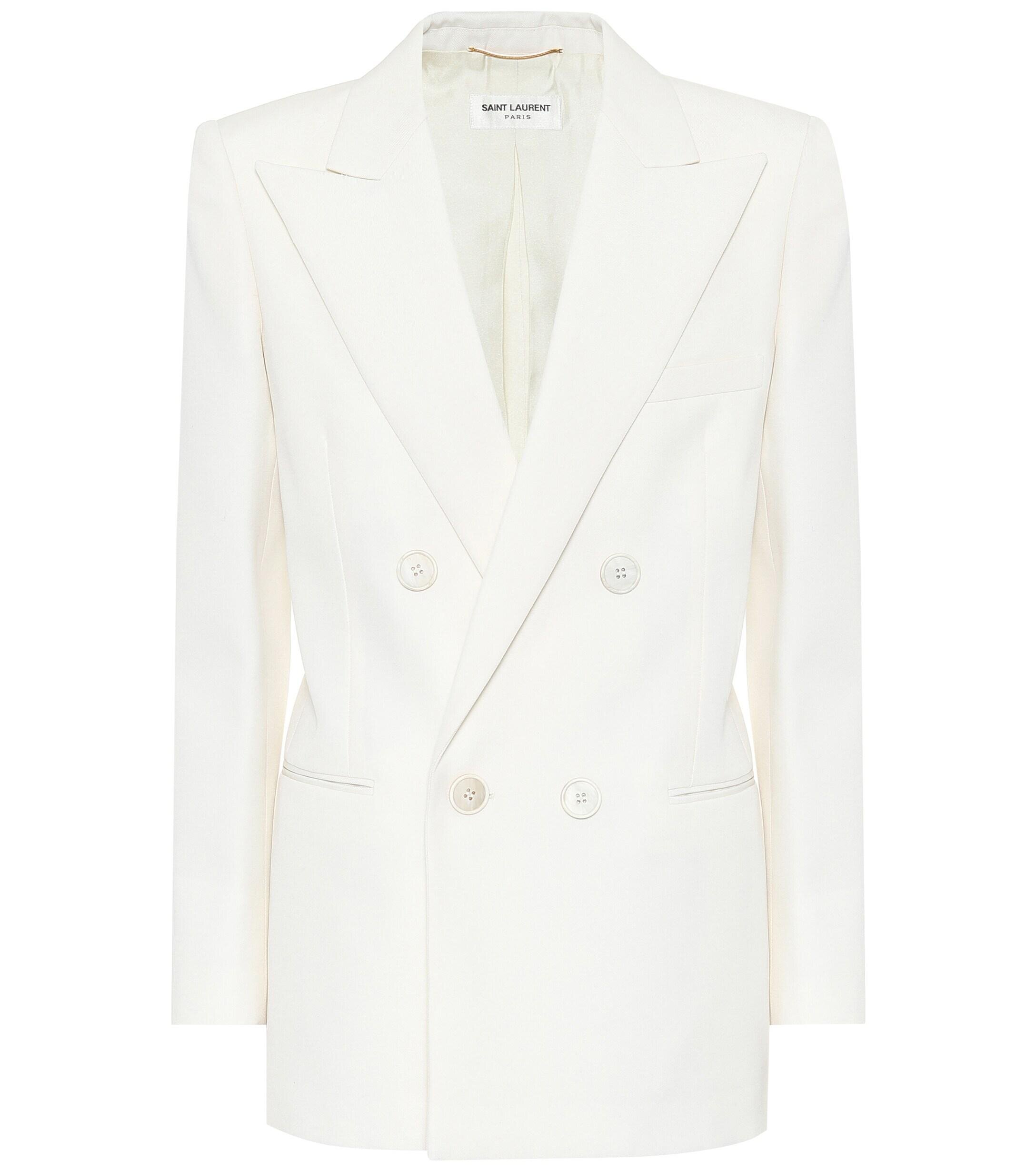 Saint Laurent Double-Breasted Wool-Twill Blazer in White.jpg