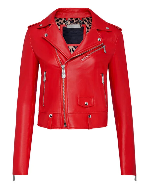 Philipp Plein Leather Full Color Biker Jacket in Yellow