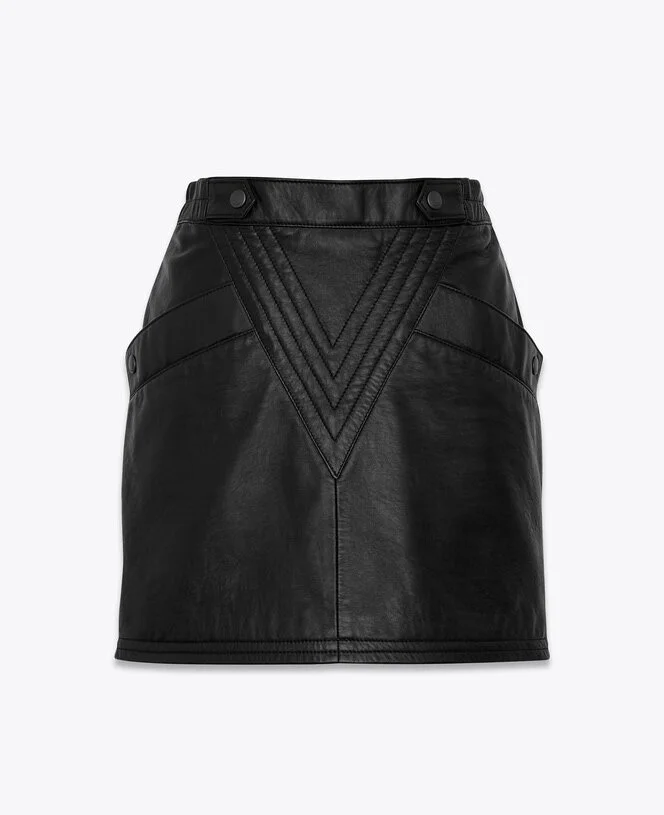 Saint Laurent Leather Mini Skirt with Snap-Button Detail