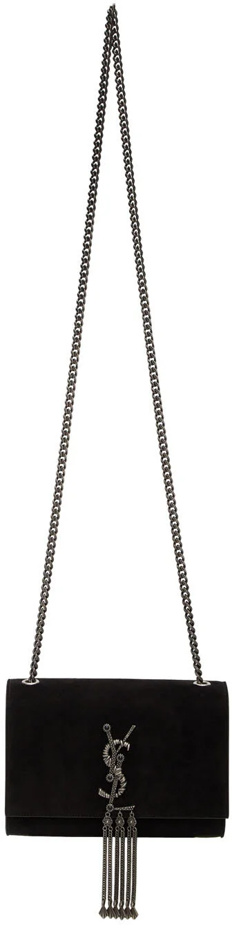 Saint Laurent Kate Tassel Bag in Black Suede with Silver Hardware