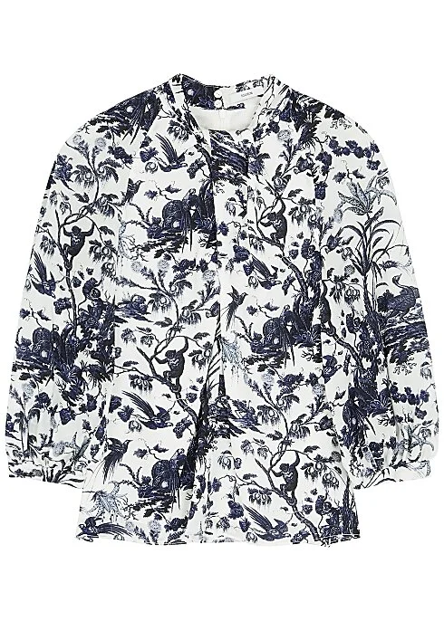 Erdem Arlette Printed Crepe De Chine Blouse in White — UFO No More