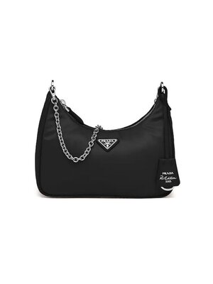 PRADA Re-Edition 2005 Re-Nylon Shoulder Bag Black with Pouch Chain