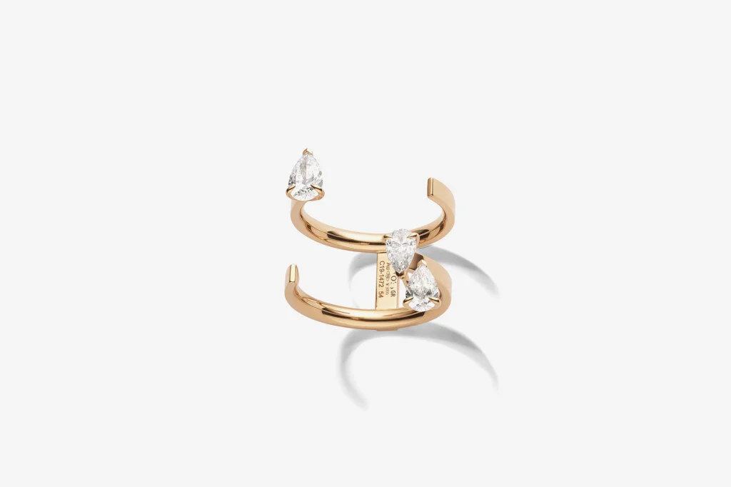 Repossi Serti Sur Vide 18-karat 3 Pear Diamonds Ring in Rose Gold