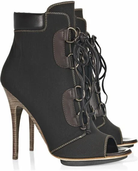 Giuseppe Zanotti Peep-Toe Canvas Ankle Boots in Dark Green