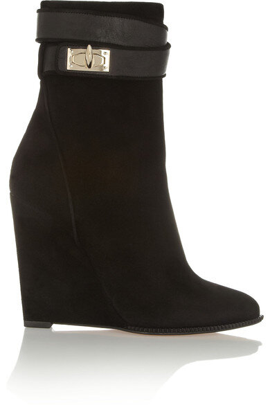 Givenchy Shark Lock Suede Wedge Ankle Boots in Black — UFO No More