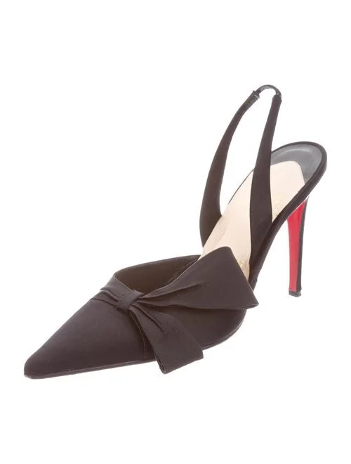 Christian Louboutin Satin Bow Slingback Pumps in Red