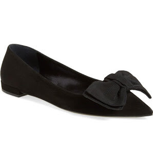 Prada Bow Pointed-Toe Flats in Black Suede — UFO No More
