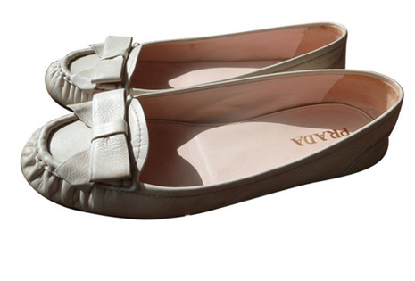 Prada Bow Accented Loafers in Nude Leather