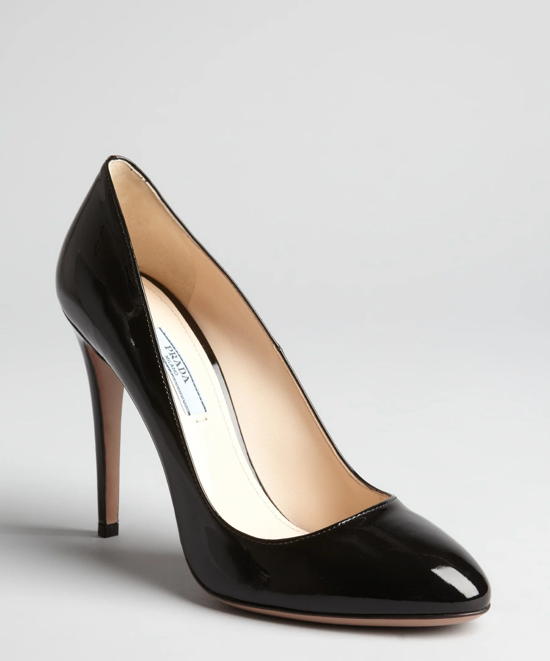 Prada Round Toe Patent Leather Pumps in Black