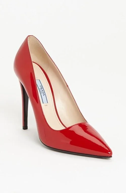 Prada Patent Pointed-Toe Pump in Nude