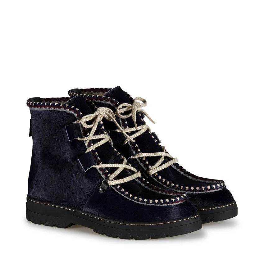 Penelope Chilvers Incredible Moccasin Pony Skin Lace Up Boots in Ink
