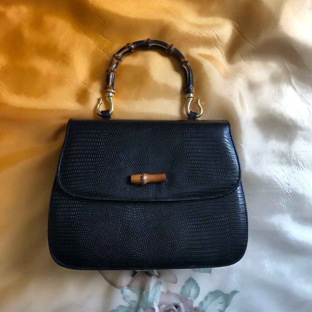 Susan Gail Vintage Bamboo Handle Bag in Black Leather — UFO No More
