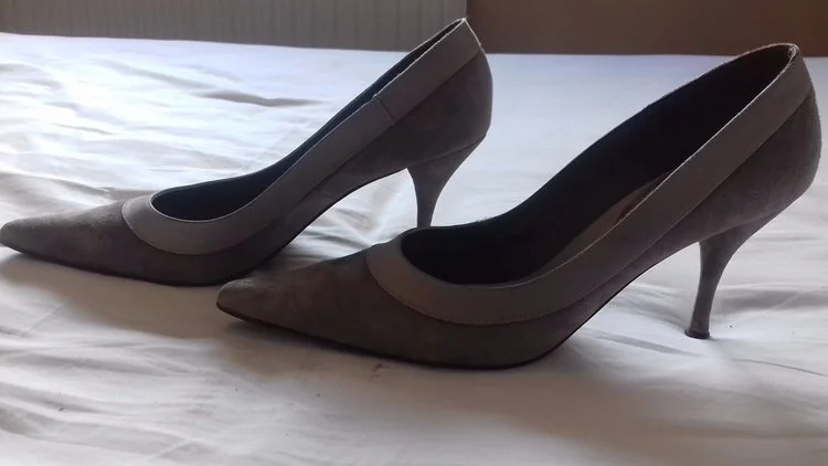 LK Bennett Leather Trim Pointy Toe Pumps in Grey Suede