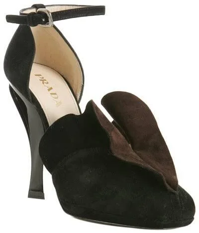 Prada Ruffle Detail Ankle Strap Pumps in Navy Suede