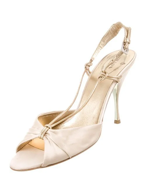 Prada Leather Straps Satin Sandals in Champagne