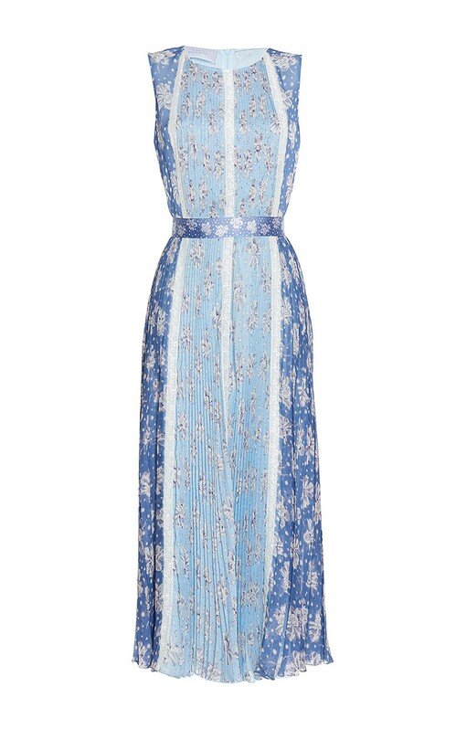 Luisa Beccaria Chiffon Printed Plissé Dress With Lace Inserts — UFO No More