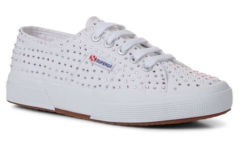 Superga 2750 Cotu Classic Trainers in White with Swarovski