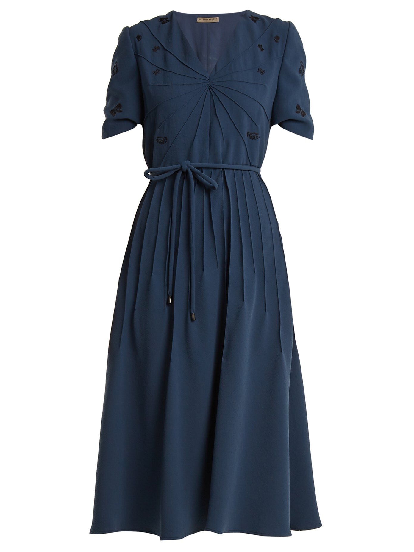 Bottega Veneta Embroidered Crepe Dress in Petrol Blue — UFO No More