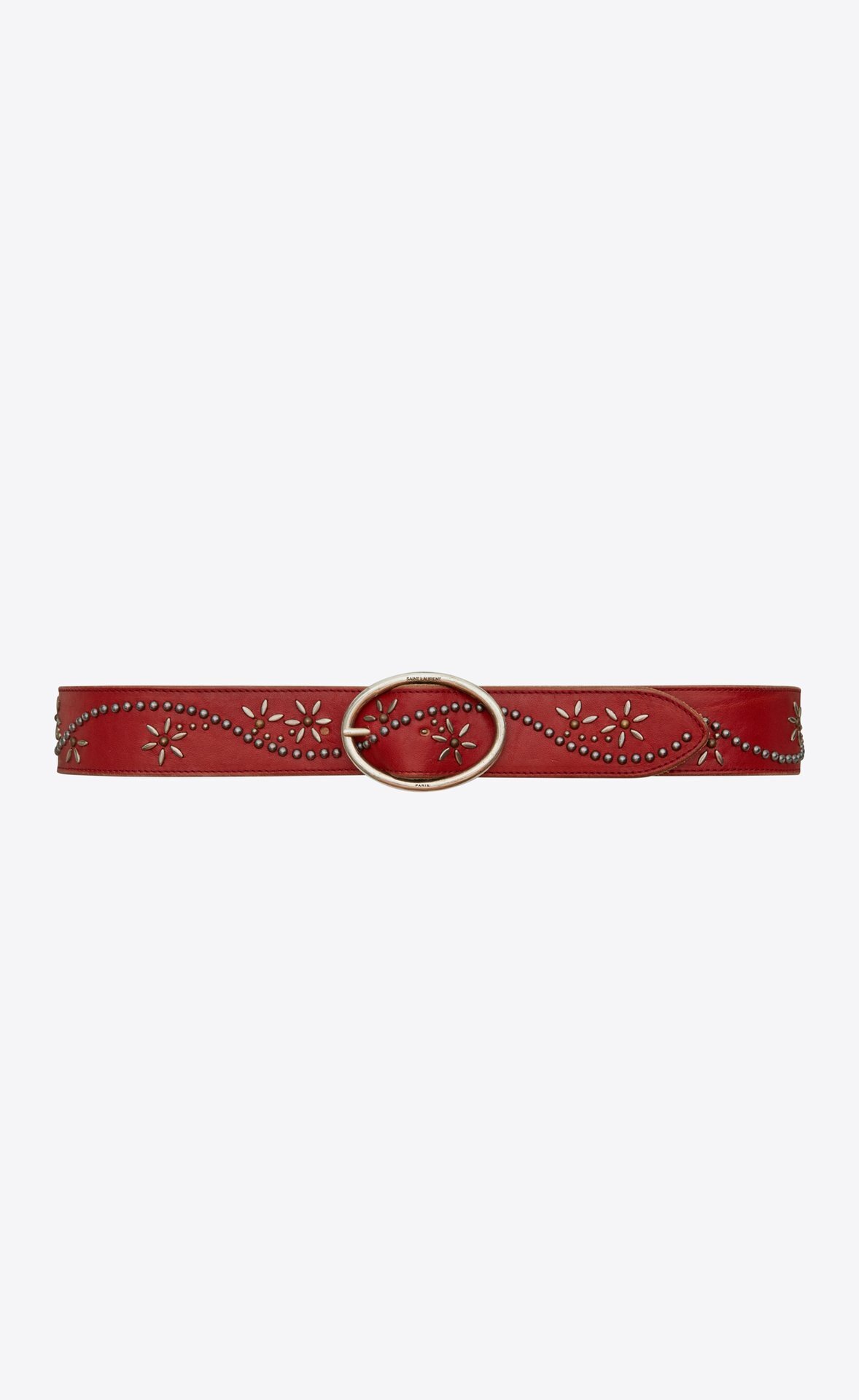 Saint Laurent Folk-Studded Belt in Red.jpg