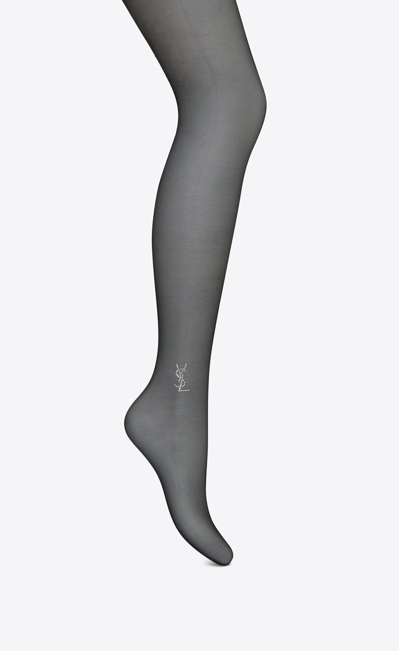 Saint Laurent Sheer Crystal Logo Tights in Black