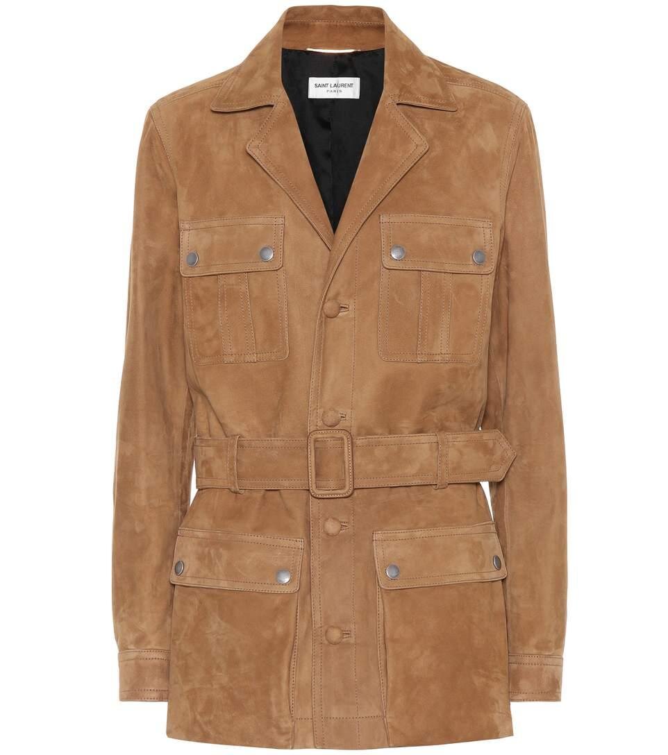 Saint Laurent Belted Safari Jacket in Brown Suede.jpg