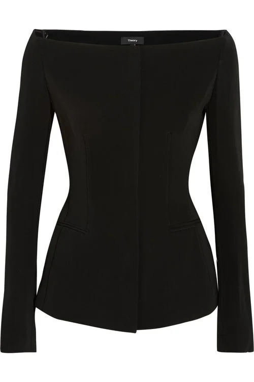 Theory Off-the-Shoulder Stretch-Crepe Jacket in Black
