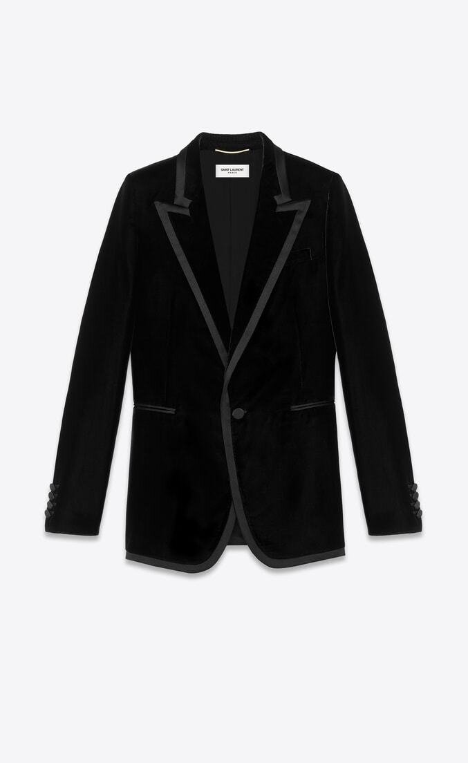 Saint Laurent Satin Bias Velvet Jacket in Black.jpg