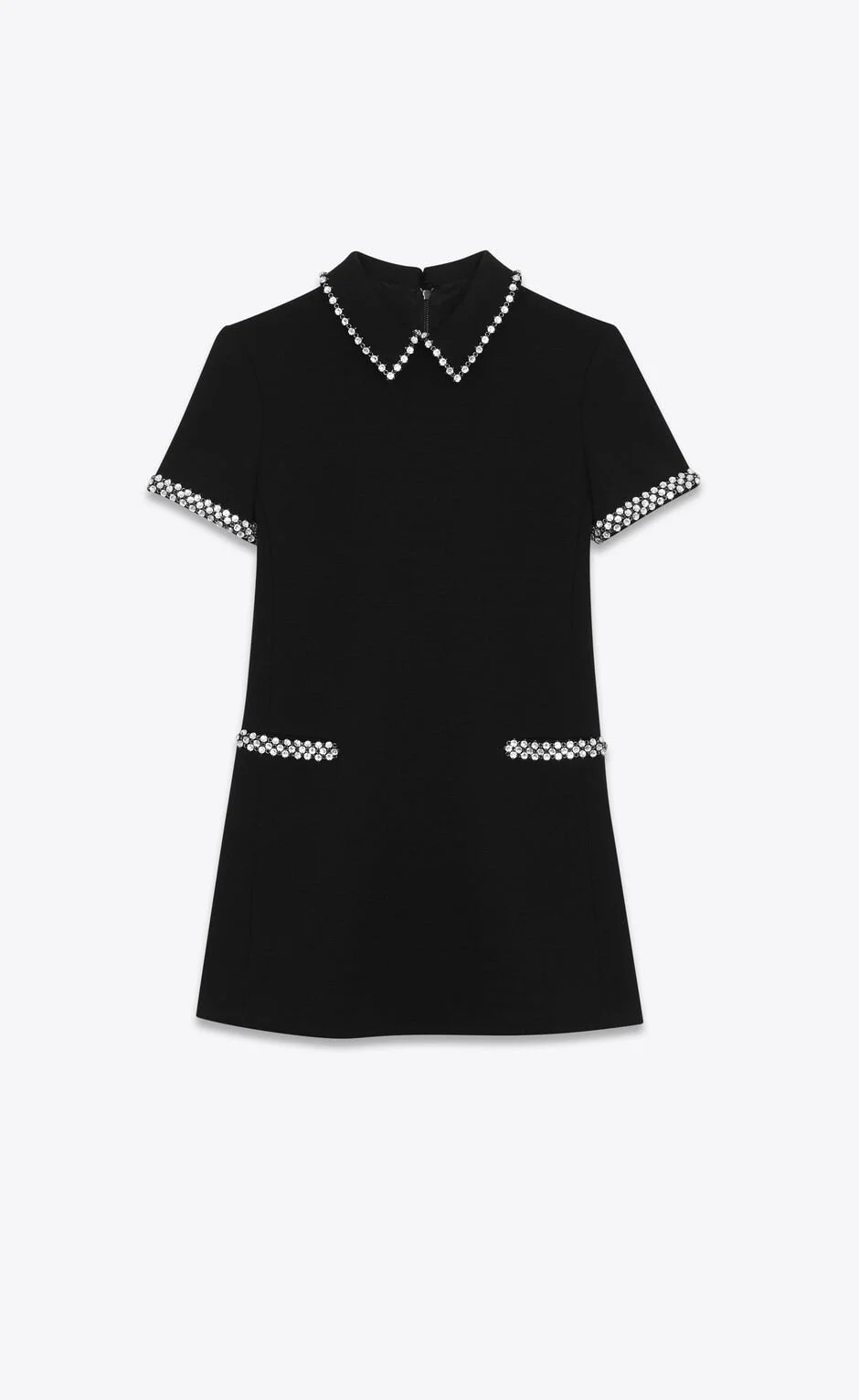 Saint Laurent Sixties Dress in Wool Jersey with Rhinestone Detailing