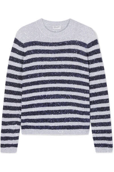 Saint Laurent Striped Sequinned Stretch-Knit Sweater.jpg