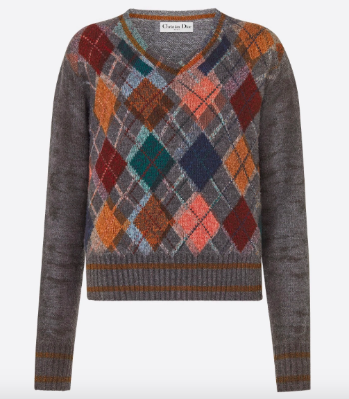Christian Dior Cashmere Diamond Motif V-Neck Sweater in Brown.png