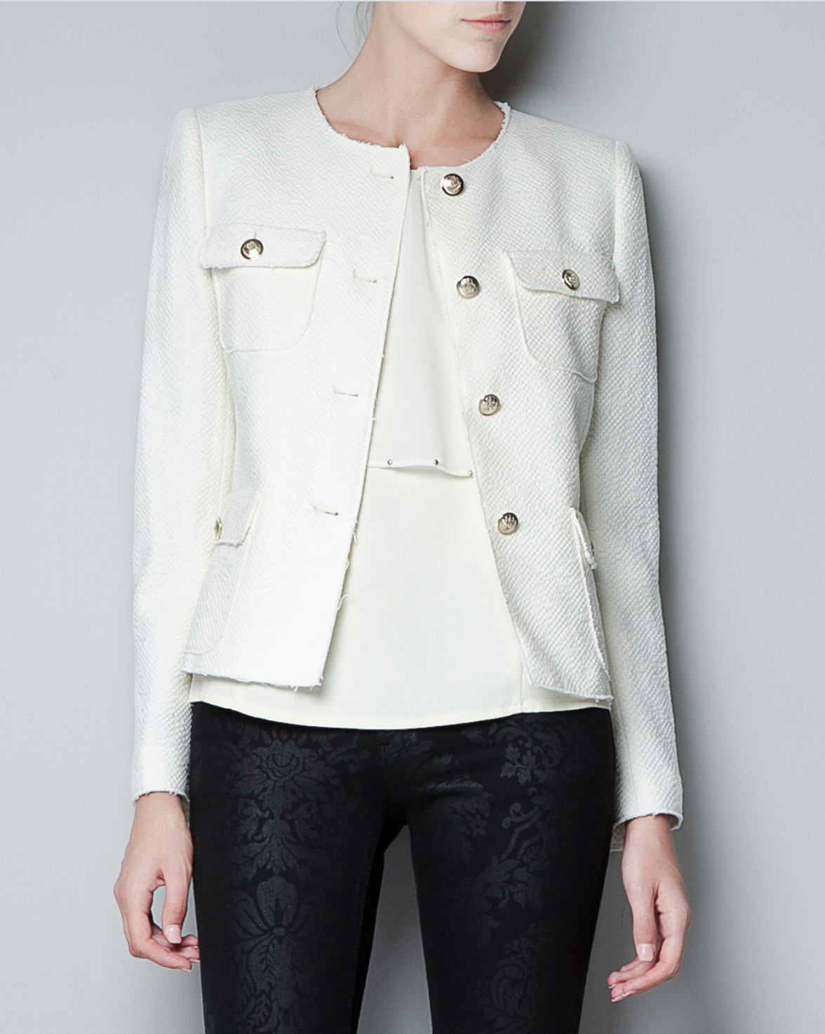 white blazer gold buttons zara