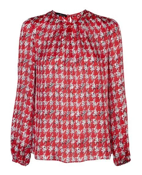 Carolina Herrera Crosshatch Houndstooth Blouse in Red