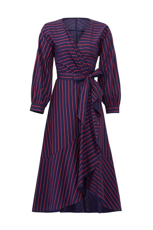 Tara Jarmon Striped Wrap Dress in Blue/Red — UFO No More