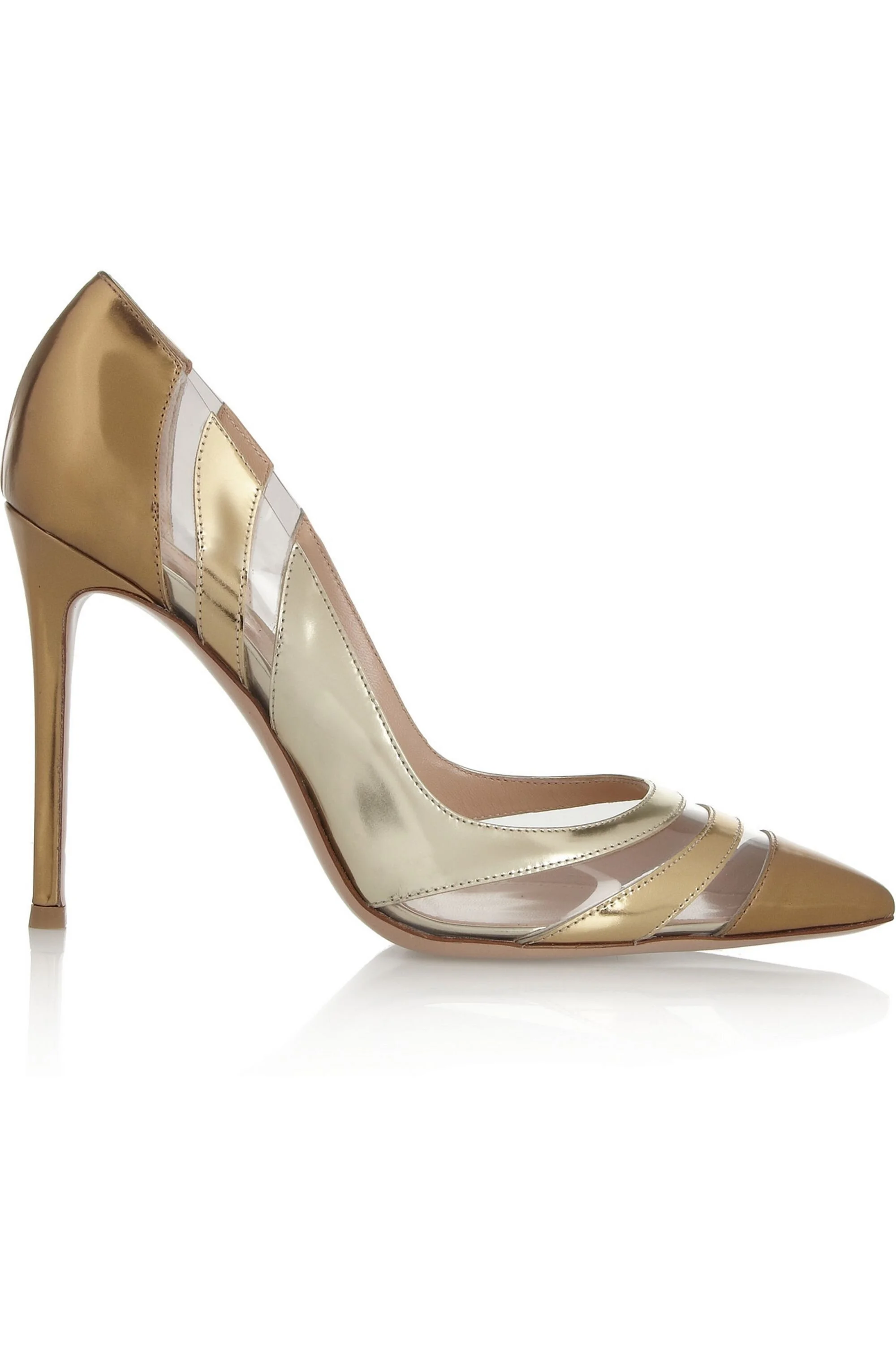 Gianvito Rossi Perspex-Paneled Metallic Patent-Leather Pumps in Gold